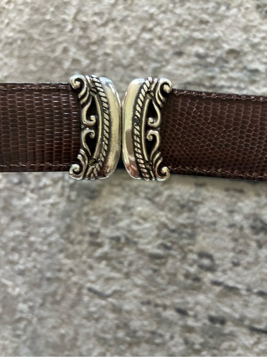 Reversible Leather Textured Belt 2 Tone Ornate Silver Oval Buckle Brown Blck Med main image 4